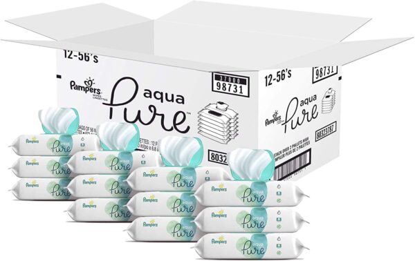 Baby Wipes, Pampers Aqua Pure Sensitive Water Baby Diaper Wipes, Hypoallergenic and Unscented, 12x Pop-Top Packs, 672 Count
