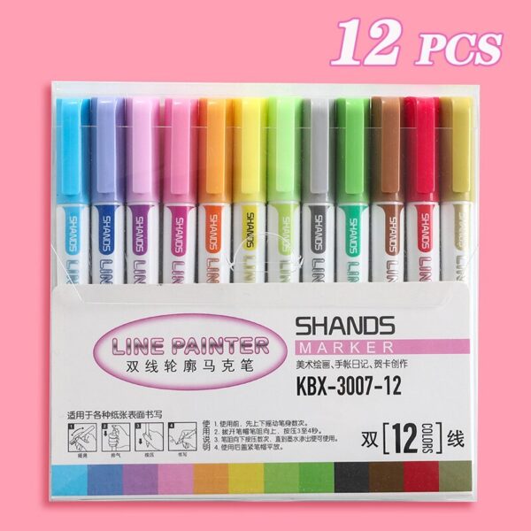 4/8/12 Colors Double Line Outline Pen Set Metallic Color Magic Highlighter Marker Pen for Art Painting Writing School Supplies