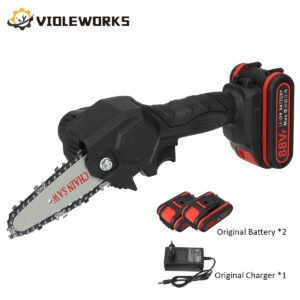 4 Inch 88V 1080W Mini Electric Chain Saw With 2PC Battery Rechargeable One-handed Woodworking Pruning Garden Tool EU Plug