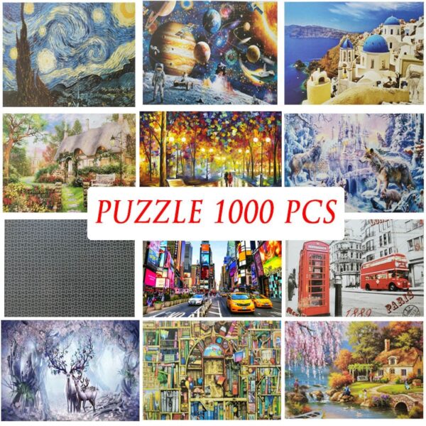 1000pieces MINI Jigsaw Puzzles Wooden Paper Puzzles Toys Educational Puzzle Toy for Kids/Adults Gift Bedroom Decoration Stickers