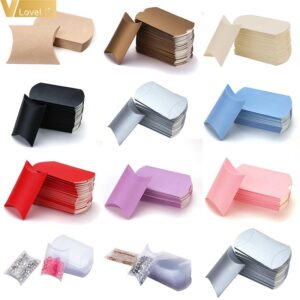 50/100pcs/lot Candy Box Pillow Shape Wholesales Gift Paper Packaging Boxes Candy Bags Christmas Box Wedding Party Xmas Supplies