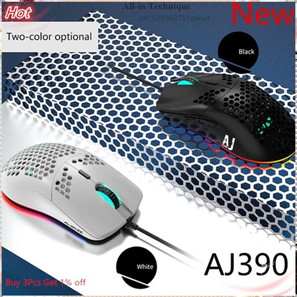Ajazz New Lightweight Wired Mouse AJ390 Hollow-Out Gaming Mouce Mice 6 DPI Adjustable 7Key AJ390R