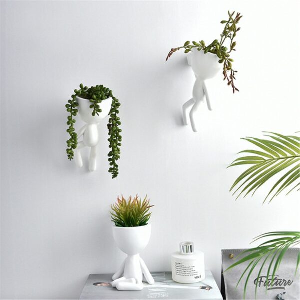 Nordic Home Hanging Art Vase Flower Planter Pots White Resin Art Flower Vase Design Planter Wall Sculpture Plant Pot Home Decor
