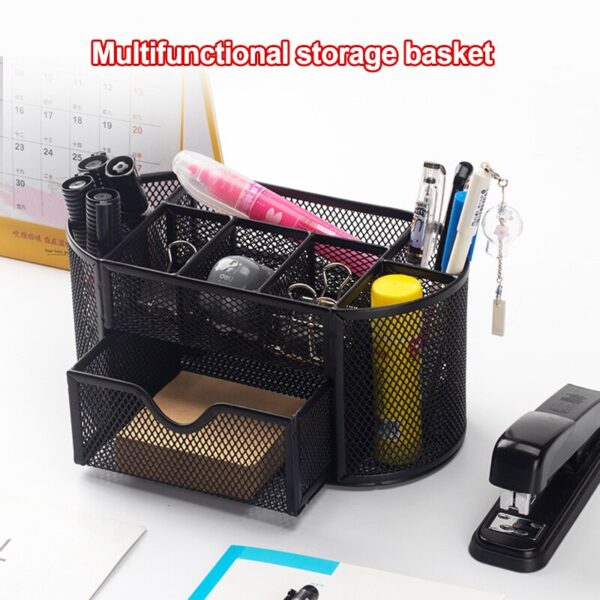 Desk Organizer For Stationery Office Supplies Pen Holder Multi-Functional Mesh Desk Organization Storage With 1 Drawer Organizer