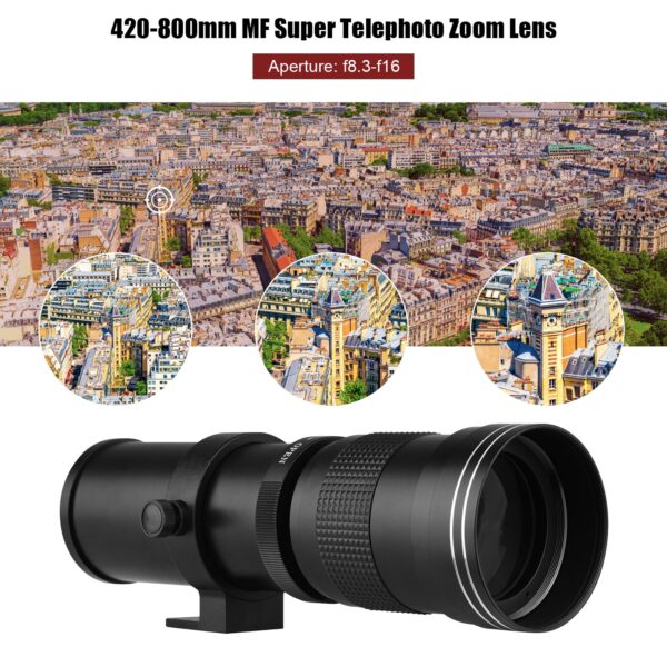 Camera MF Super Telephoto Zoom Lens F/8.3-16 420-800mm T Mount with1/4 Thread for Canon Nikon Sony Fujifilm Olympus Cameras