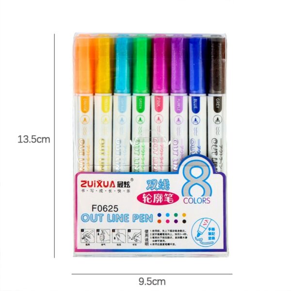 8pc Double-line Art Highlighter Color Magic Outline Marker Pen Drawing Marker Pen Art School Painting Learning Creative Supplies