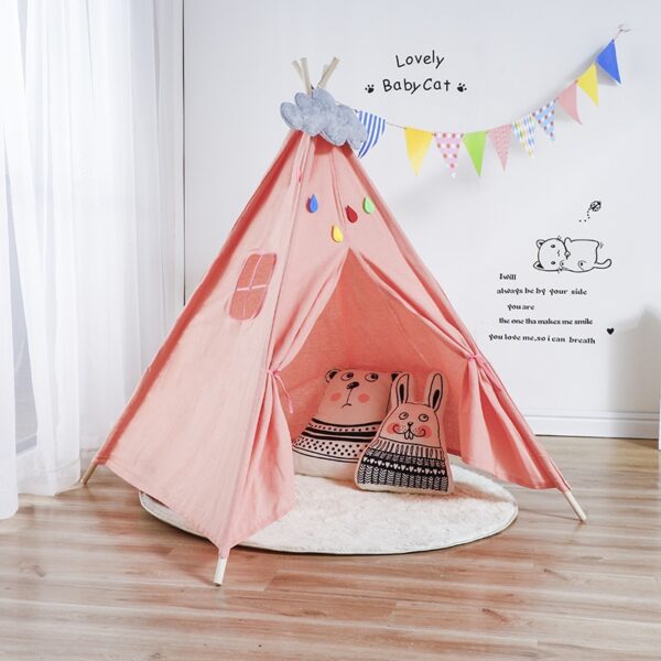Baby Tents Portable Foldable Game Teepee Cartoon Cute Indian Children's Tent Outdoor Kids Play House Canvas Cotton Triangle Tipi