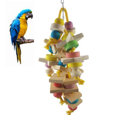Wooden Bird Toys Large Bird Chewing Toy Parrot Birds Toys Accessories Big Parrot Cage Bite Toy for African Grey Macaws Cockatoos