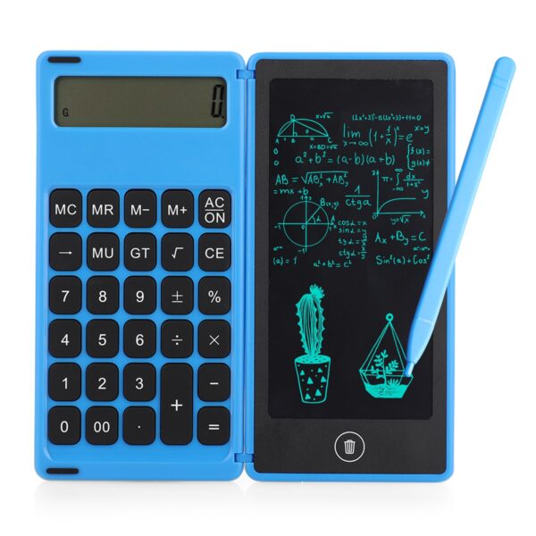 Foldable Calculator & 6 Inch LCD Writing Tablet Digital Drawing Pad 12 Digits Display with Stylus Pen Erase Button Lock Function