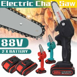 1080W 4 Inch 88V Mini Electric Chain Saw With 2PC Battery Woodworking Pruning One-handed Garden Tool Rechargeable EU Plug