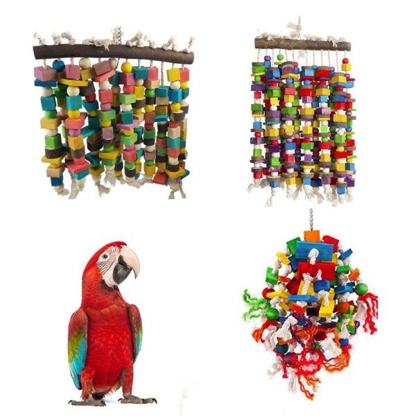 Wooden Bird Toys Large Bird Chewing Toy Parrot Birds Toys Accessories Big Parrot Cage Bite Toy for African Grey Macaws Cockatoos