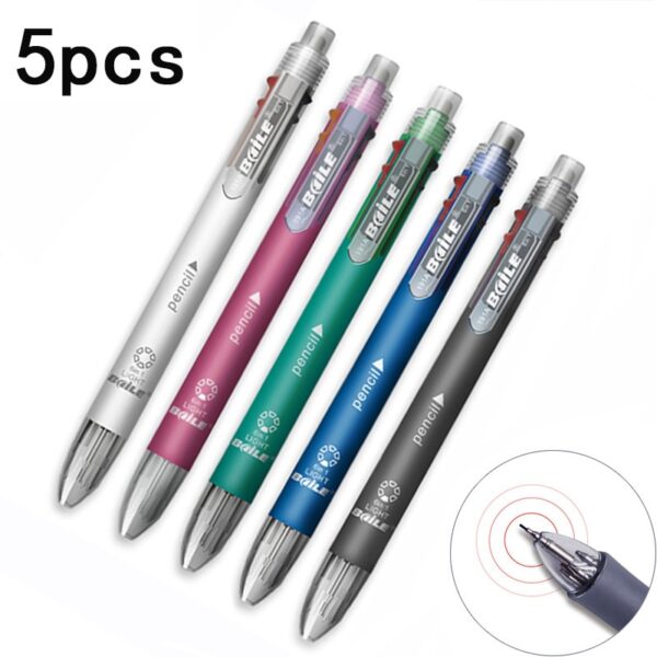 5pc/lot Creative 6 In 1 Multicolor Ballpoint Pen 5 Colors 0.7mm Ball Pen Refill with 1pcs 0.5mm Automatic Pencil School Supplies