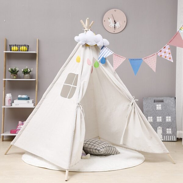 Baby Tents Portable Foldable Game Teepee Cartoon Cute Indian Children's Tent Outdoor Kids Play House Canvas Cotton Triangle Tipi