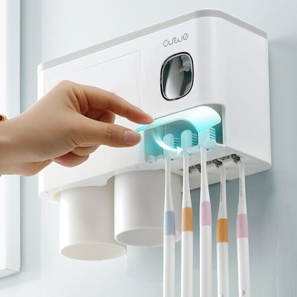 BAISPO New Magnetic Adsorption Toothbrush Holder Automatic Toothpaste Dispenser Toiletries Storage Rack Bathroom Accessories
