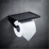 Wall Mounted Black Toilet Paper Holder Tissue Paper Holder Roll Holder With Phone Storage Shelf Bathroom Accessories