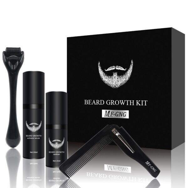 4Pcs/set Beard Growth Kit Hair Growth Enhancer Thicker Oil Nourishing Essence Leave-in Conditioner Beard Care with Comb