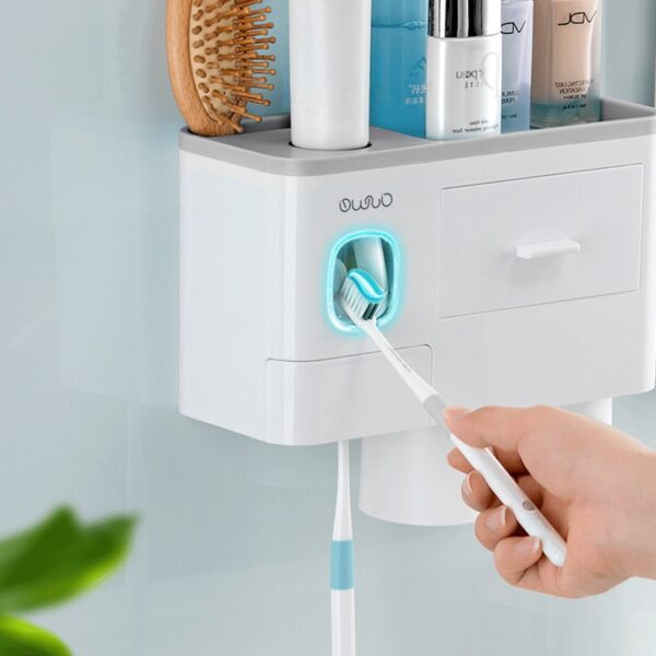 BAISPO New Magnetic Adsorption Toothbrush Holder Automatic Toothpaste Dispenser Toiletries Storage Rack Bathroom Accessories