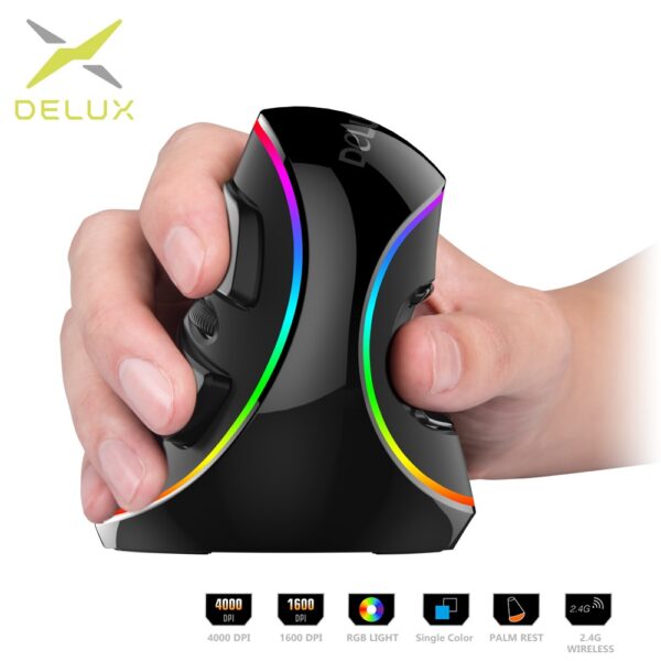 Delux M618 PLUS Ergonomics Vertical Gaming Mouse 6 Buttons 4000 DPI RGB Wired/Wireless Right Hand Mice For PC Laptop Computer