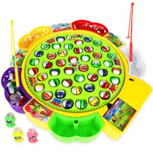 Kids Fishing Toys Electric Rotating Fishing Play Game Musical Fish Plate Set Magnetic Outdoor Sports Toys for Children Gifts