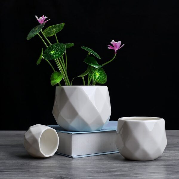 Creative Ceramic Diamond Geometric Flowerpot Simple Succulent Plant Container Green Planters Small Bonsai Pots Home Decoration