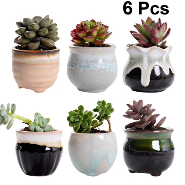 6pcs Creative Ceramic Succulent Plant Flower Pot Variable Flow Glaze For Home Room Office Seedsplants Plant Pot Without Plant