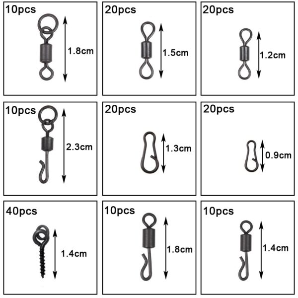 420Pcs/Box Carp Fishing Tackle Kit Including Swivels Hooks Anti Tangle Sleeves Hook Stop Beads Boilie Bait Screw Accessories