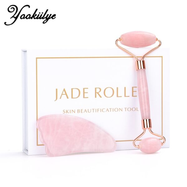 Rose Quartz Jade Roller Face Slimming Massager Face Lifting Natural Jade Stone Facial Massage Roller Skin Care Beauty Set Box