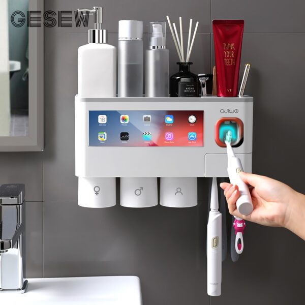 GESEW Magnetic Adsorption Inverted Toothbrush Holder Automatic Toothpaste Squeezer Dispenser Storage Rack Bathroom Accessories