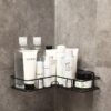 Bathroom kitchen Punch Corner Frame Shower Shelf Wrought Iron Shampoo Storage Rack Holder with Suction Cup bathroom accessories