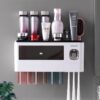 Bathroom Accessories Set Magnetic Adsorption Inverted Toothbrush Holder Automatic Toothpaste Dispenser Squeezer Storage Rack
