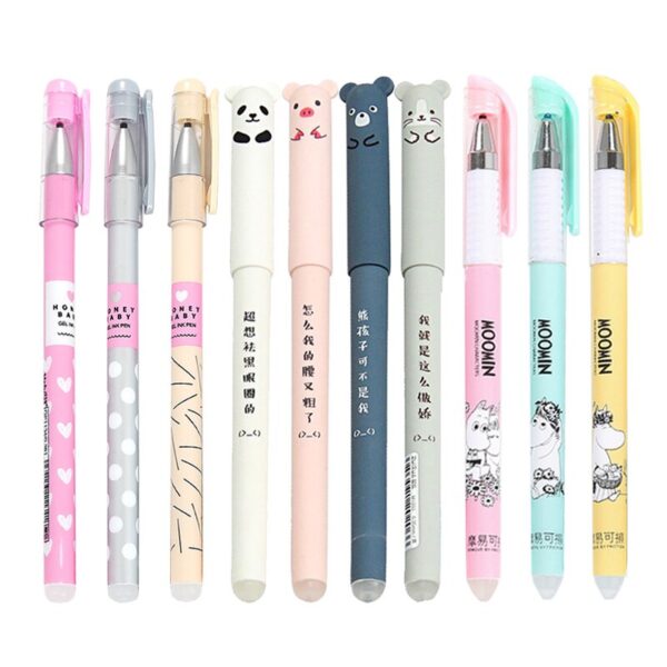 55pcs/lot Magic Erasable Pen Refills Rod Bear Cat Erasable Gel Pen Set Washable Handle 0.5mm Erasable Ink Pen Writing Stationery