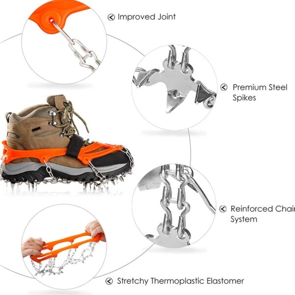 19 Teeth Claws Stainless Steel Nails Spikes Footwear Ice Traction System Crampons Safe Non-slip Shoe Cover Climbing Accessories