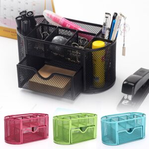 Desk Organizer For Stationery Office Supplies Pen Holder Multi-Functional Mesh Desk Organization Storage With 1 Drawer Organizer