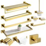 Modern Bathroom Hardware Set Brushed Gold Wall Mounted Stainless Steel Bathroom Accessory Set Square Bathroom Fixture