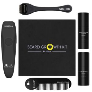 Bellezon Beard Growth Kit Hair Growth Enhancer Thicker Oil Nourishing Essence Leave-in Conditioner Beard Care with Comb