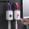 ONEUP Plastic Wall Mounted Toothbrush Holder Automatic Toothpaste Dispenser Toothbrush Storage For Toilet Bathroom Accessories
